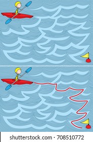Easy kayak maze for younger kids with a solution