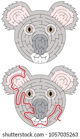 Easy koala maze for kids with a solution