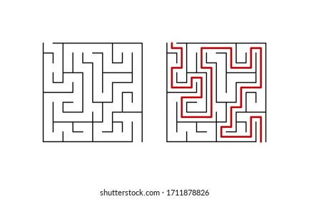 Easy Labyrinth Maze Game For Children. Simple Puzzle With Solution. Vector Illustration.