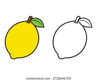 Página de coloração de frutas de limão fácil para crianças pequenas. Ilustração de aprendizado com guia de cores para crianças. Ficha de atividade simples 