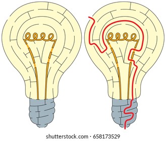Easy light bulb maze for younger kids with a solution