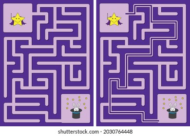 Easy little star magician maze for younger kids with a solution