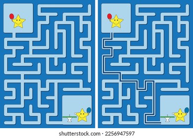 Easy little star playing table tennis maze for younger kids with a solution