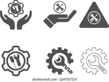 Einfache Instandhaltungssymboleinstellung, Symbol für die Instandhaltung, schwarzer Vektorgrafik