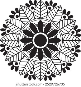 Mandala fácil para adultos y niños. Simple Mandalas Vector de diseño de contorno en blanco y negro para kdp Relajante arte de mandala