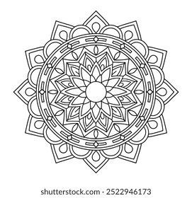 Mandala fácil preto e branco círculo contorno - Mandala colorir páginas para adultos e crianças - Mandalas simples arte vetor