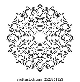 Easy Mandala Black and White Circle Outline - Mandala Coloring Pages for Adults and Kids - Simple Mandalas Art Vector
