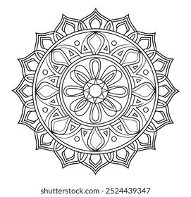 Easy Mandala Black and White Circle Outline - Mandala Coloring Pages for Adults and Kids - Simple Mandalas Art Vector