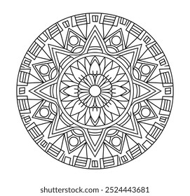 Easy Mandala Black and White Circle Outline - Mandala Coloring Pages for Color Adults and Kids - Simple Mandalas Art Vector