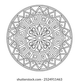 Contorno de círculo preto e branco Mandala fácil - Mandala colorir páginas para cores Adultos e crianças - Mandalas simples arte vetor