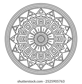 Contorno de círculo preto e branco de Mandala fácil - Mandala colorir páginas para adultos de cor e crianças - Mandalas simples vetor de arte para KDP.