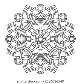 Easy Mandala Black and White Circle Outline - Páginas para colorear de mandala para adultos y niños - Arte vectorial simple de mandalas para KDP.