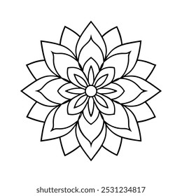 Mandala fácil preto e branco círculo contorno - Mandala colorir páginas para adultos e crianças - Mandalas simples arte vetor