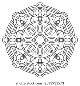 Easy Mandala Black and White Circle Outline Vector - Mandala Coloring Page to Color for Beginners, Seniors, and Adults for KDP.