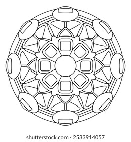 Vetor de Contorno de Círculo Preto e Branco Fácil Mandala - Página de Coloração Mandala para Iniciantes, Idosos e Adultos para KDP.