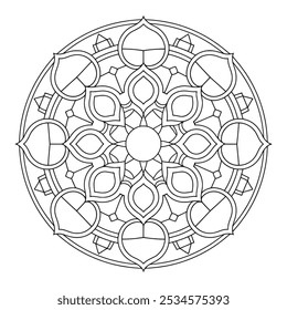 Easy Mandala Black and White Circle Outline Vector - Mandala Coloring Page to Color for Beginners, Seniors, and Adults for KDP.