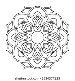 Vector de contorno de círculo blanco y negro de Mandala fácil - Página para colorear de mandala a color para principiantes, adultos mayores y adultos para KDP.