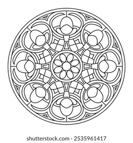 Vector de contorno de círculo blanco y negro de Mandala fácil - Página para colorear de mandala a color para principiantes, adultos mayores y adultos para KDP.