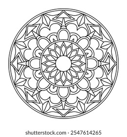 Easy Mandala Black and White Circle Outline - Páginas para colorear de mandala para adultos y niños - Vector de obras de arte de mandalas simples.