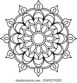 Easy Mandala Black and White Circle Outline - Mandala Coloring Pages for Adults and Kids - Simple Mandalas Artwork Vector