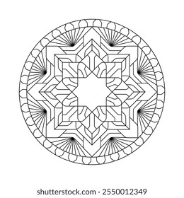 Easy Mandala Black and White Circle Outline - Mandala Coloring Pages, prints, posters, stickers, tattoo, meditation, yoga. Vector Illustration.