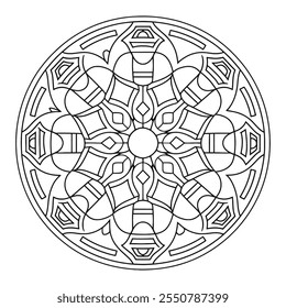 Easy Mandala Black and White Circle Outline - Páginas para colorear de mandala para adultos y niños - Vector de obras de arte de mandalas simples.