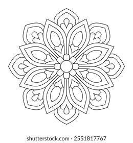 Easy Mandala contorno de círculo blanco y negro, archivo de Vector, mandala oriental, arte de la pared, arte de mandala simple, diseño para un Fondo de pantalla Pintar camisa y azulejo Diseño de pegatinas, archivo de Vector