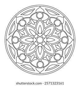 Easy Mandala Black and White Circle Outline - Mandala Coloring Pages for Adults and Kids - Simple Mandalas Artwork Vector.