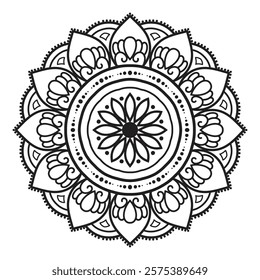 Easy Mandala Black and White Circle Outline. Mandala Coloring Pages for Adults and Kids. Simple Mandalas Artwork Vector. Oriental Mandala vector. Mandala Coloring book line art vector illustration.