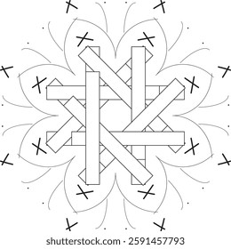 Easy Mandala Black and White Circle Outline , Mandala Coloring Pages for Adults and Kids - Simple Mandalas Artwork Vector, Diwali Festival banner. Traditional Indian diya lamp and Rangoli made of mar