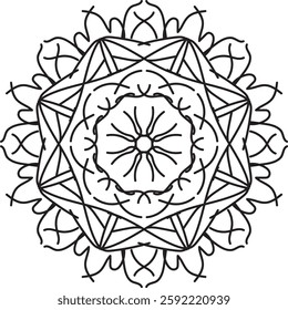 Easy Mandala Black and White Circle Outline - Mandala Coloring Pages for Adults and Kids - Simple Mandalas Artwork Vector