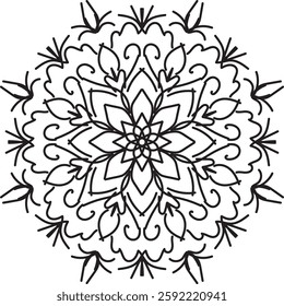 Easy Mandala Black and White Circle Outline - Mandala Coloring Pages for Adults and Kids - Simple Mandalas Artwork Vector