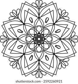 Easy Mandala Black and White Circle Outline - Mandala Coloring Pages for Adults and Kids - Simple Mandalas Artwork Vector