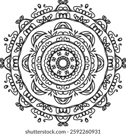 Easy Mandala Black and White Circle Outline - Mandala Coloring Pages for Adults and Kids - Simple Mandalas Artwork Vector
