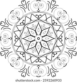 Easy Mandala Black and White Circle Outline - Mandala Coloring Pages for Adults and Kids - Simple Mandalas Artwork Vector