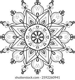 Easy Mandala Black and White Circle Outline - Mandala Coloring Pages for Adults and Kids - Simple Mandalas Artwork Vector