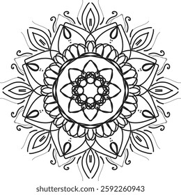 Easy Mandala Black and White Circle Outline - Mandala Coloring Pages for Adults and Kids - Simple Mandalas Artwork Vector