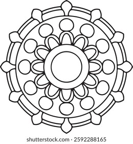 Easy Mandala Black and White Circle Outline, Simple Mandalas Artwork Vector. Simple mandala design,simple colour mandala