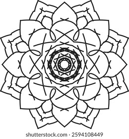 Easy Mandala Black and White Circle Outline - Mandala Coloring Pages for Adults and Kids - Simple Mandalas Artwork Vector