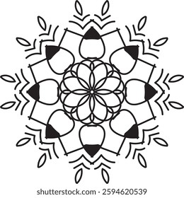 Easy Mandala Black and White Circle Outline - Mandala Coloring Pages for Adults and Kids - Simple Mandalas Artwork Vector