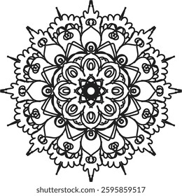 Easy Mandala Black and White Circle Outline - Mandala Coloring Pages for Adults and Kids - Simple Mandalas Artwork Vector