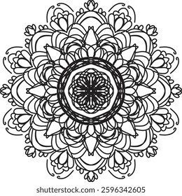 Easy Mandala Black and White Circle Outline - Mandala Coloring Pages for Adults and Kids - Simple Mandalas Artwork Vector