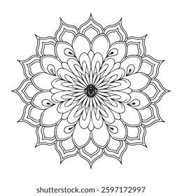 Easy Mandala Black and White Circle Outline - Mandala Coloring Pages for Color Adults and Kids - Simple Mandalas Artwork Art Vector,Mandala Line Drawing Design