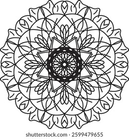 Easy Mandala Black and White Circle Outline - Mandala Coloring Pages for Adults and Kids - Simple Mandalas Artwork Vector