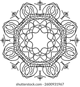 Easy Mandala Black and White Circle Outline - Mandala Coloring Pages for Adults and Kids - Simple Mandalas Artwork Vector
