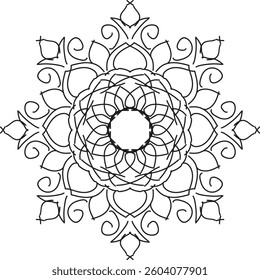 Easy Mandala Black and White Circle Outline - Mandala Coloring Pages for Adults and Kids - Simple Mandalas Artwork Vector