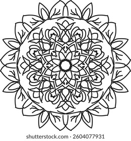 Easy Mandala Black and White Circle Outline - Mandala Coloring Pages for Adults and Kids - Simple Mandalas Artwork Vector
