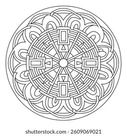 Easy Mandala Black and White Circle Outline - Mandala Coloring Pages for Adults and Kids - Simple Mandalas Artwork Vector.