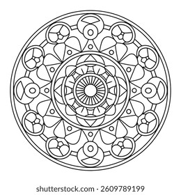 Easy Mandala Black and White Circle Outline - Mandala Coloring Pages for Adults and Kids - Simple Mandalas Artwork Vector.
