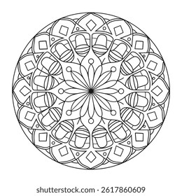 Easy Mandala Black and White Circle Outline - Páginas para colorear de mandala para adultos y niños de color - Vector de arte de obras de arte de mandalas simples.